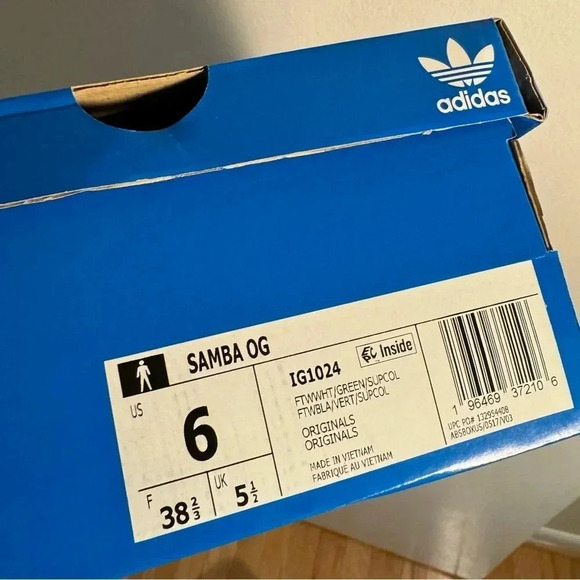 New Adidas Samba OG Sneaker Shoes White Green Gum Womens 7 - Picture 5 of 9